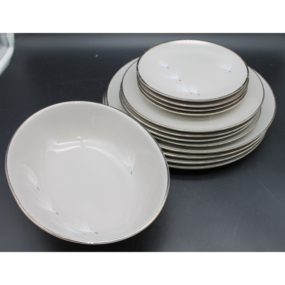 Pickard Gossamer China Set 4 Place Settings Serving Bowl Silver Trim 1113
